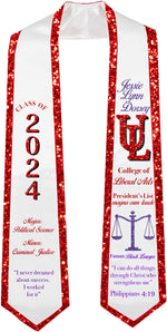 Load image into Gallery viewer, Custom Graduation Stole made with Mixture Regular Heat Transfer Vinyl and Glitter Vinyl Trimmed in Glitter Vinyl. 
