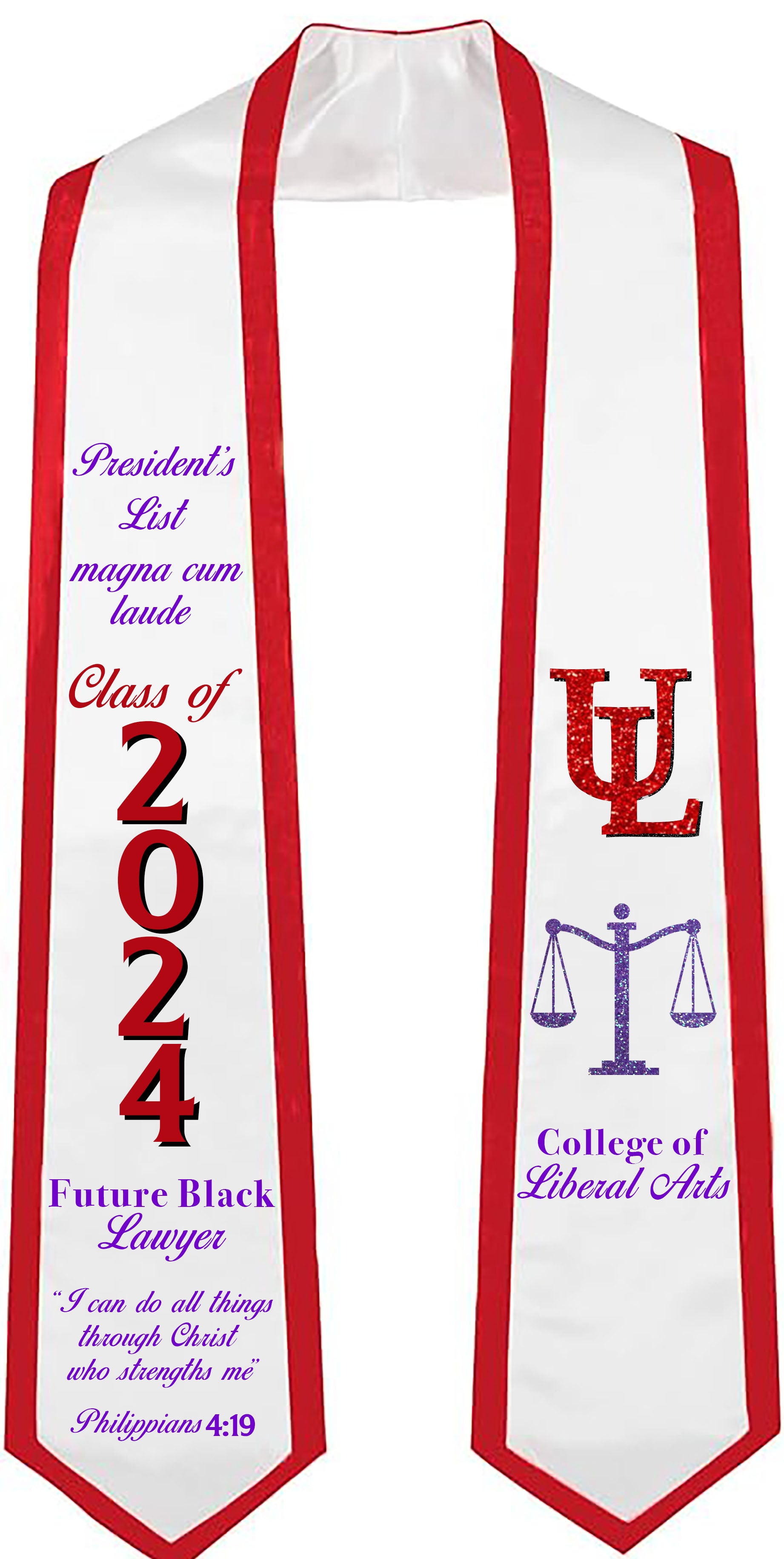 Custom Graduation Stole made with Regular Heat Transfer Vinyl trimmed in regular vinyl